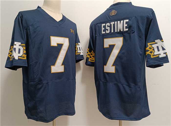 Mens Notre Dame Fighting Irish #7 Audric Estime Navy With Name Limited Stitched Jersey